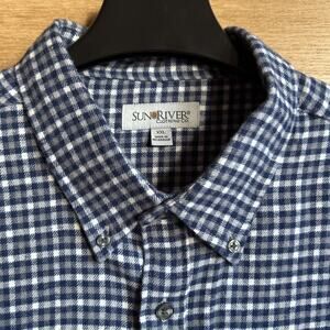 Sun River Blue & Grey Plaid Flannel Shirt Mens XXL 100% Cotton Long Sleeve